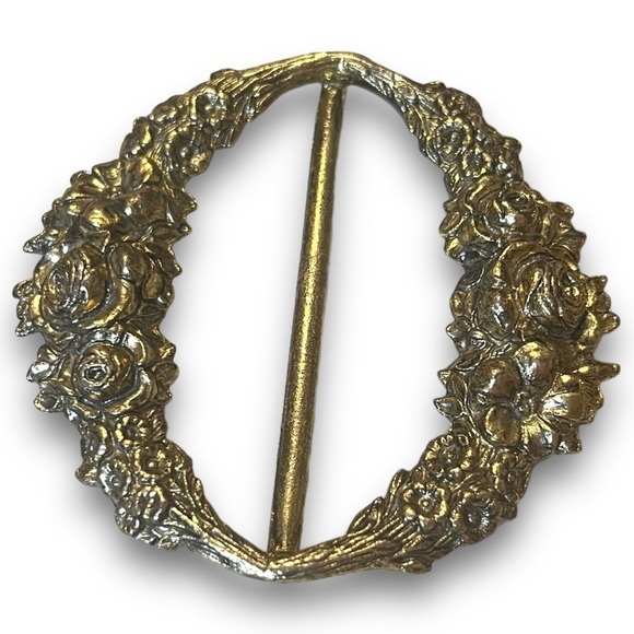 Vintage Art Nouveau Metal Floral Bouquet Rose Sash Buckle main image 10